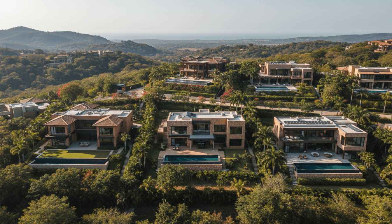 Luxury residential hillside community with elevated topography and premium properties